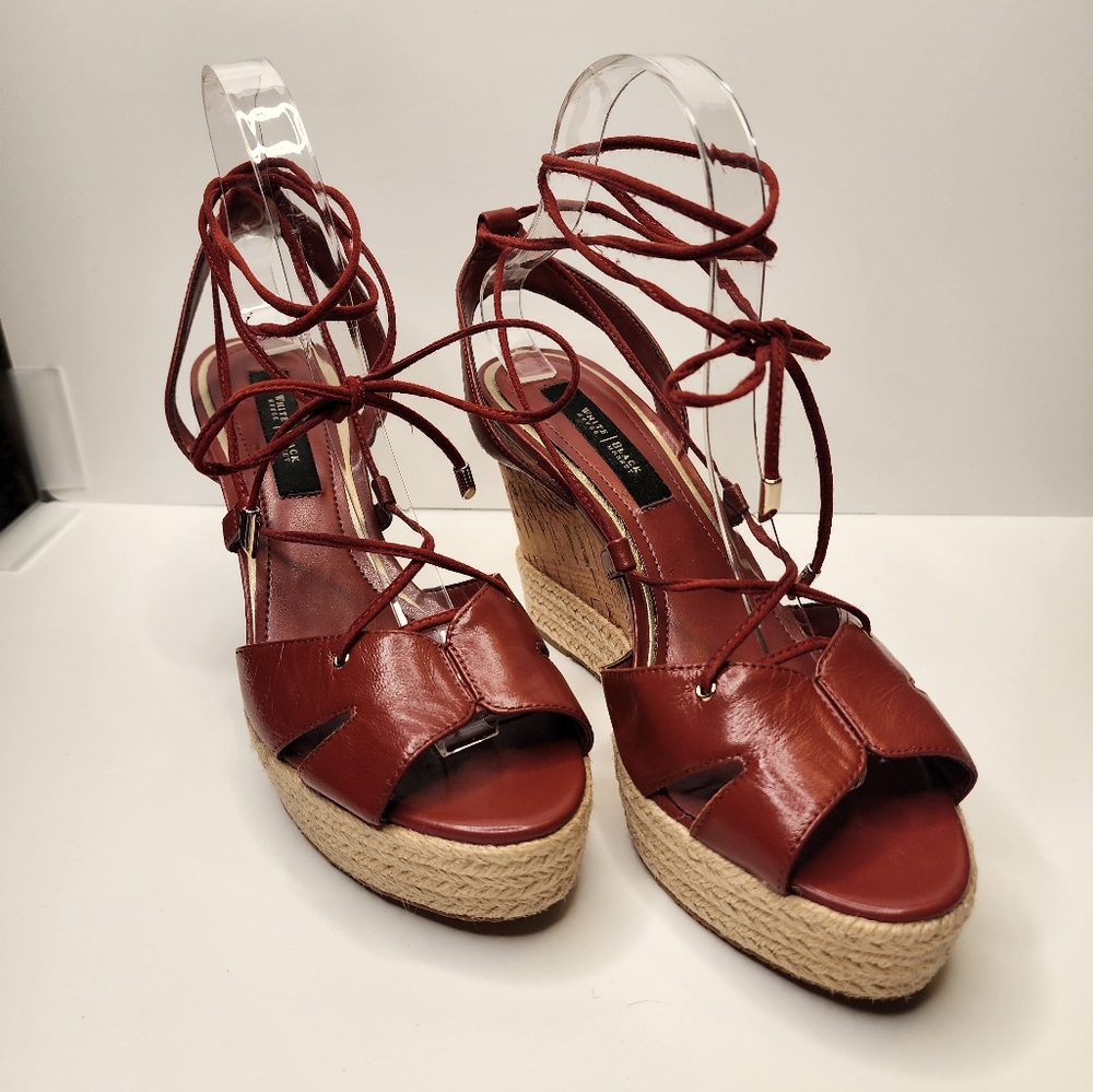 White House Black Market - Saffron Leather Lace-Up Cork Wedge Sandal - Size 8.5